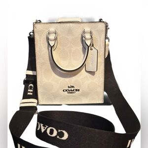 Coach North South Mini Tote In Signature Canvas Silver/Glacier White